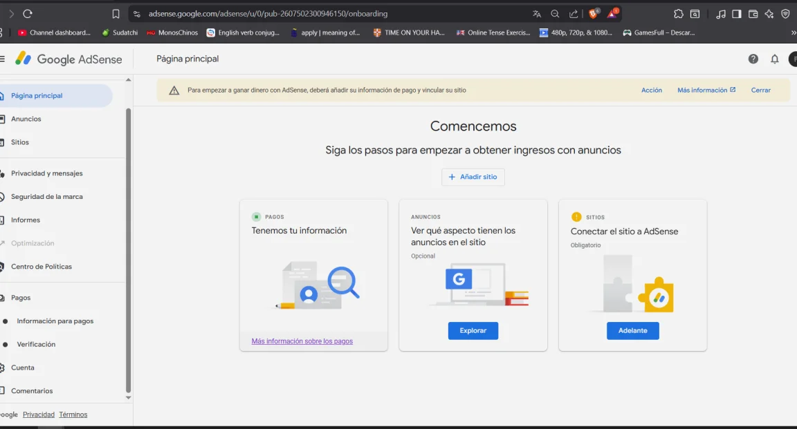 Señal de advertencia en pantalla de computadora sobre como ganar dinero con adsense